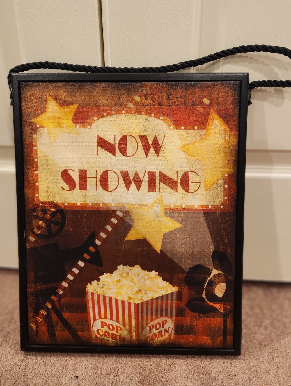 Now Showing Wall Art Sign - Black Frame, Yellow & Red